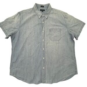 J. Crew Jean Shirt Mens 2XL Blue Denim Look Button Down Short Sleeve NWT